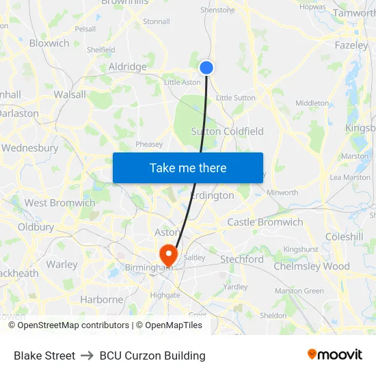Blake Street to BCU Curzon Building map
