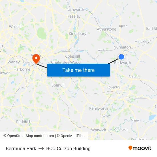Bermuda Park to BCU Curzon Building map