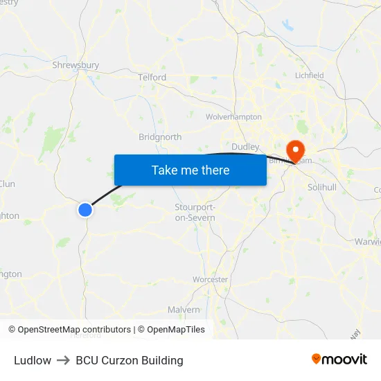 Ludlow to BCU Curzon Building map