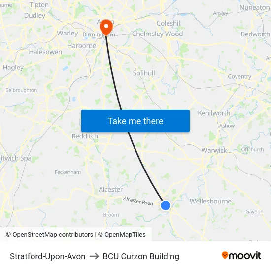 Stratford-Upon-Avon to BCU Curzon Building map