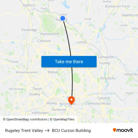 Rugeley Trent Valley to BCU Curzon Building map