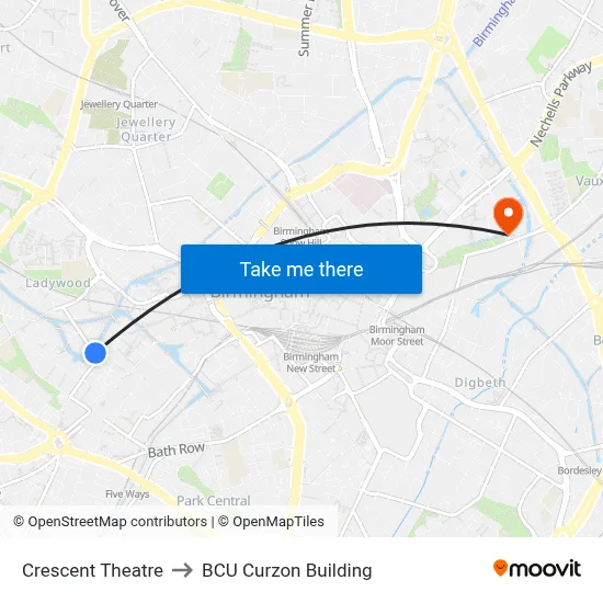 Crescent Theatre to BCU Curzon Building map