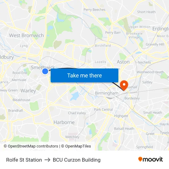 Rolfe St Station to BCU Curzon Building map