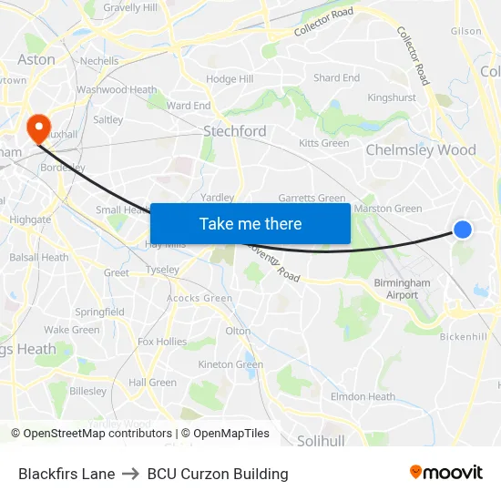 Blackfirs Lane to BCU Curzon Building map