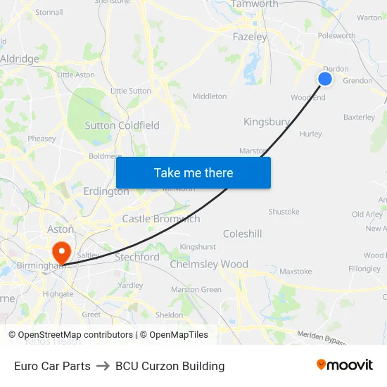 Euro Car Parts to BCU Curzon Building map