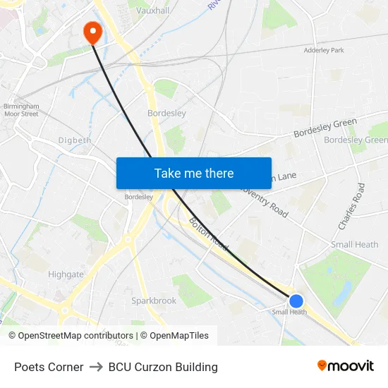 Poets Corner to BCU Curzon Building map