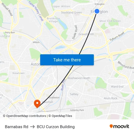 Barnabas Rd to BCU Curzon Building map