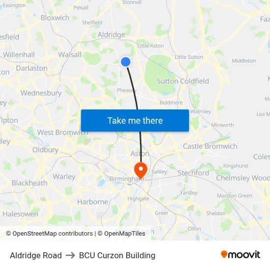 Aldridge Road to BCU Curzon Building map