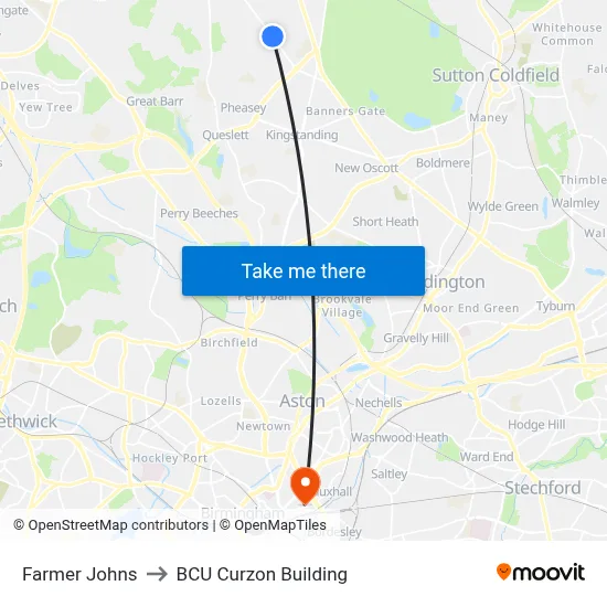 Farmer Johns to BCU Curzon Building map