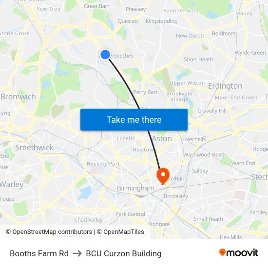 Booths Farm Rd to BCU Curzon Building map