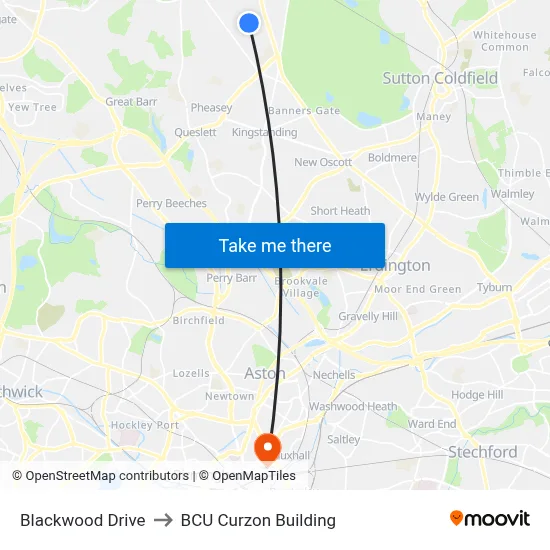 Blackwood Drive to BCU Curzon Building map