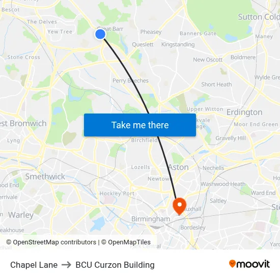 Chapel Lane to BCU Curzon Building map