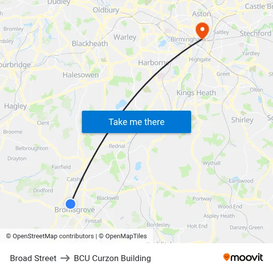 Broad Street to BCU Curzon Building map