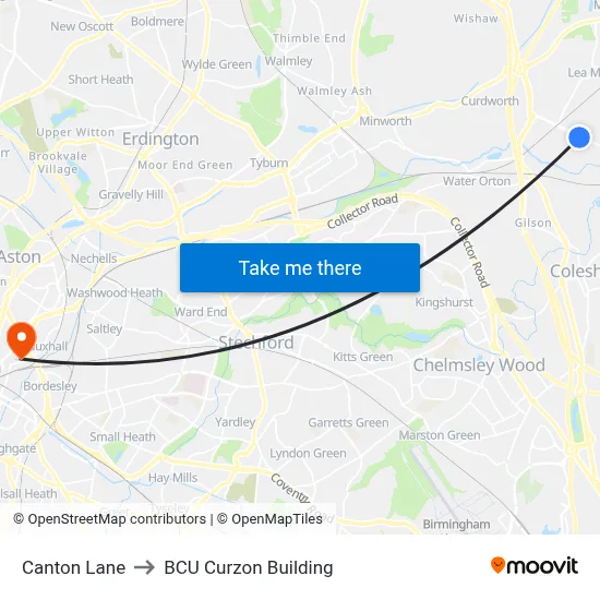 Canton Lane to BCU Curzon Building map