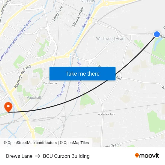 Drews Lane to BCU Curzon Building map