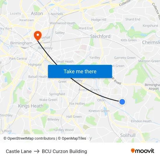 Castle Lane to BCU Curzon Building map
