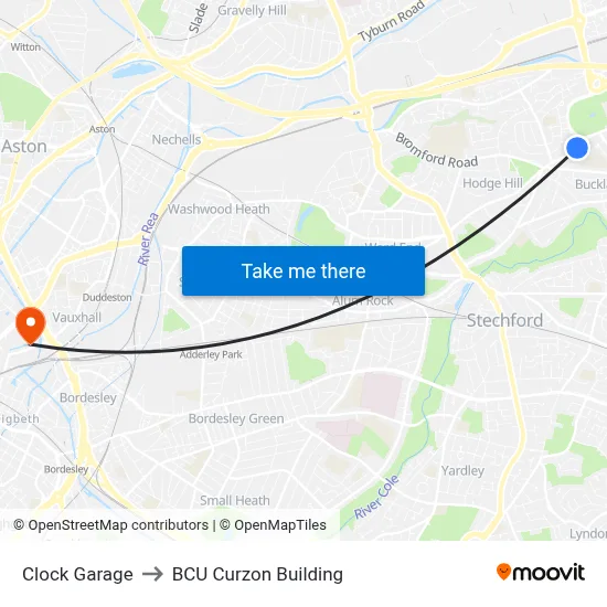 Clock Garage to BCU Curzon Building map