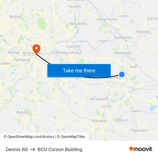 Dennis Rd to BCU Curzon Building map