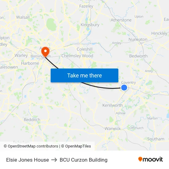 Elsie Jones House to BCU Curzon Building map
