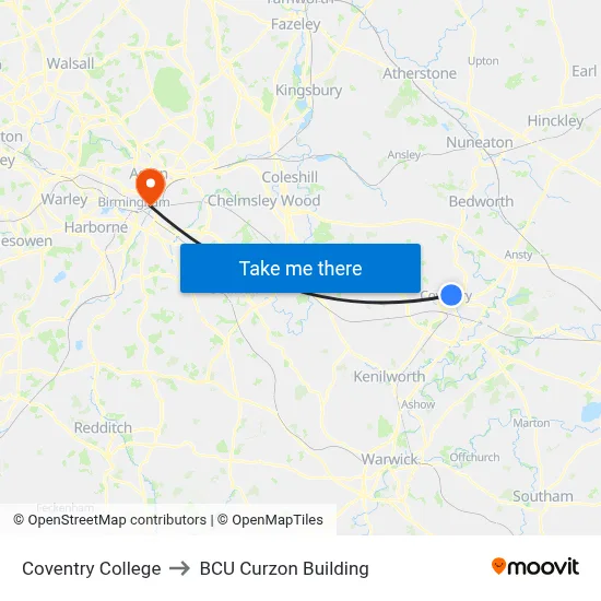 Coventry College to BCU Curzon Building map