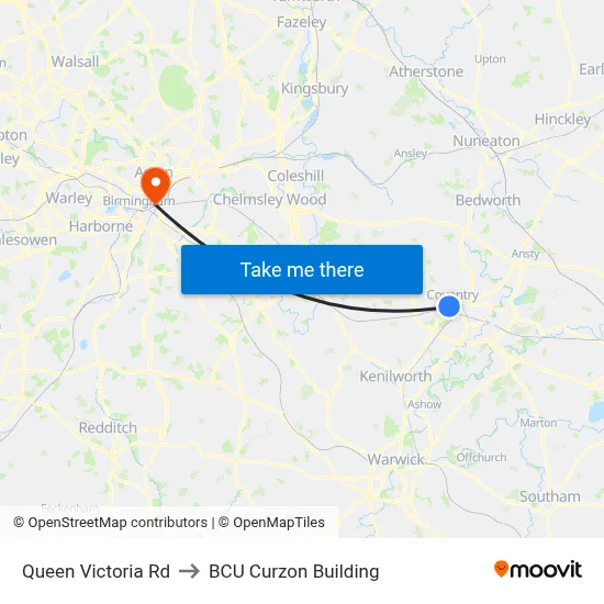 Queen Victoria Rd to BCU Curzon Building map