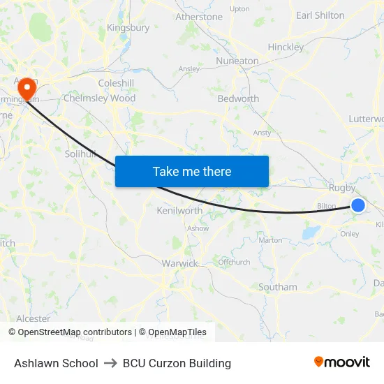 Ashlawn School to BCU Curzon Building map