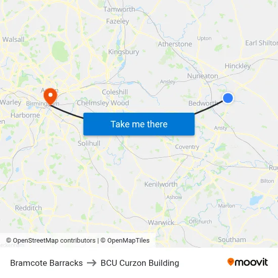 Bramcote Barracks to BCU Curzon Building map