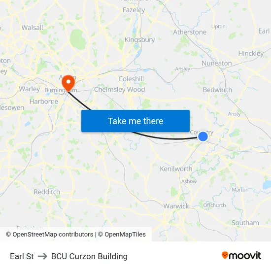 Earl St to BCU Curzon Building map