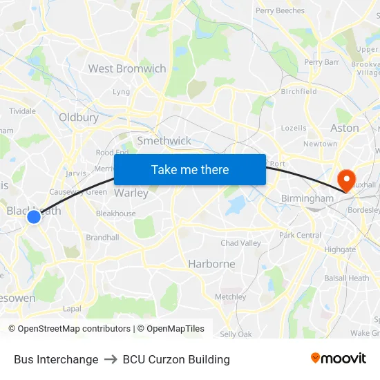 Bus Interchange to BCU Curzon Building map