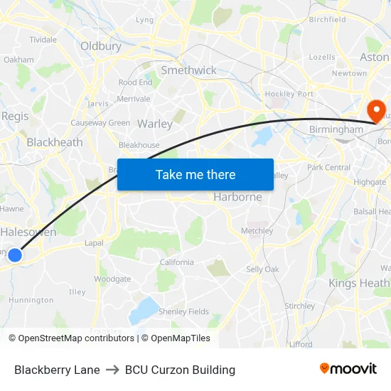 Blackberry Lane to BCU Curzon Building map