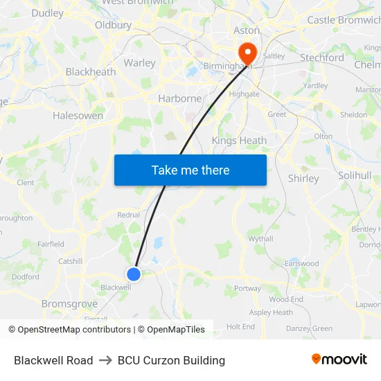 Blackwell Road to BCU Curzon Building map
