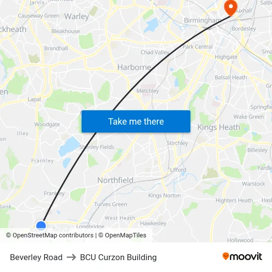 Beverley Road to BCU Curzon Building map
