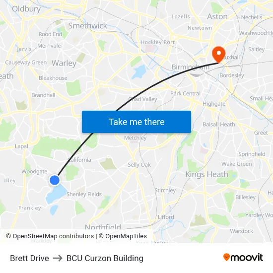 Brett Drive to BCU Curzon Building map