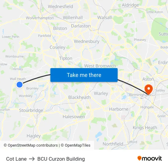 Cot Lane to BCU Curzon Building map