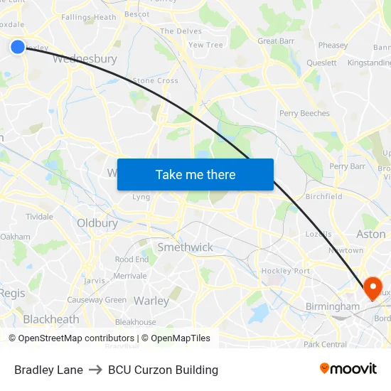 Bradley Lane to BCU Curzon Building map