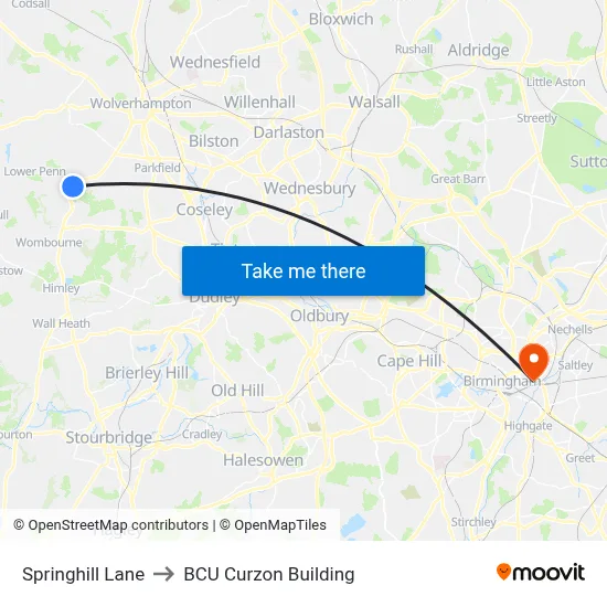 Springhill Lane to BCU Curzon Building map