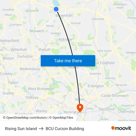 Rising Sun Island to BCU Curzon Building map