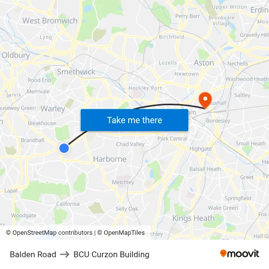 Balden Road to BCU Curzon Building map