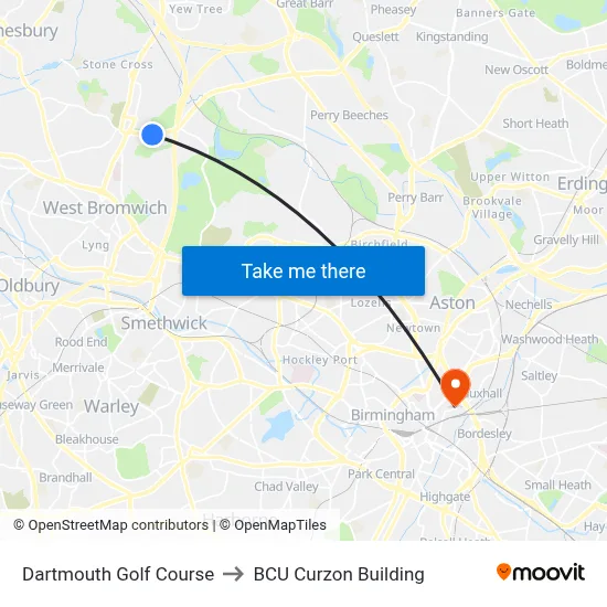 Dartmouth Golf Course to BCU Curzon Building map