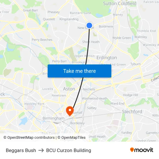 Beggars Bush to BCU Curzon Building map