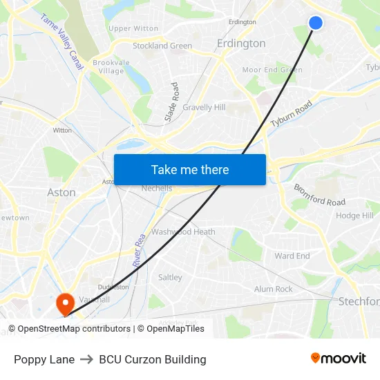 Poppy Lane to BCU Curzon Building map