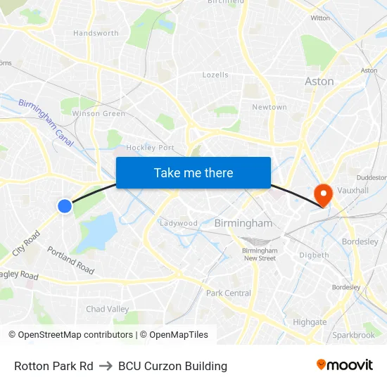 Rotton Park Rd to BCU Curzon Building map