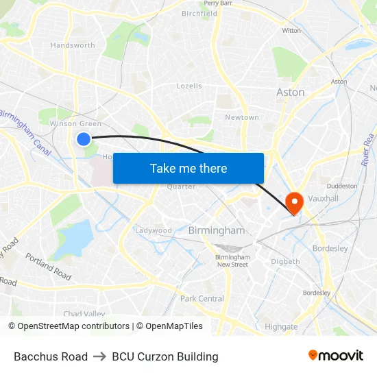 Bacchus Road to BCU Curzon Building map