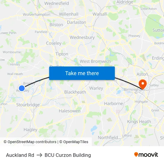 Auckland Rd to BCU Curzon Building map