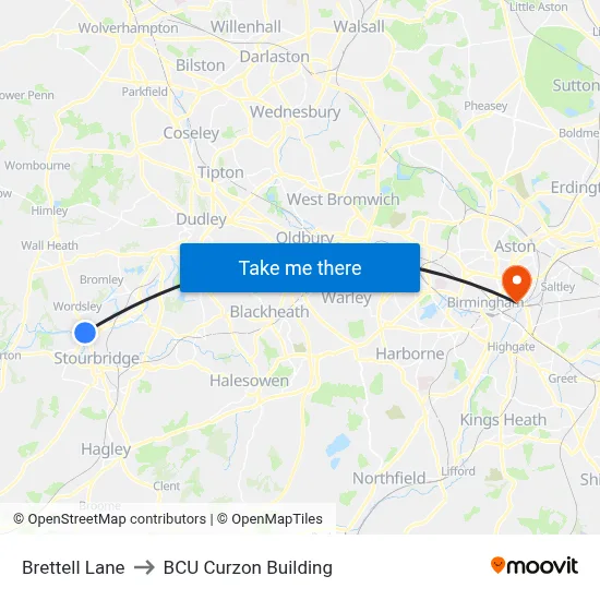 Brettell Lane to BCU Curzon Building map