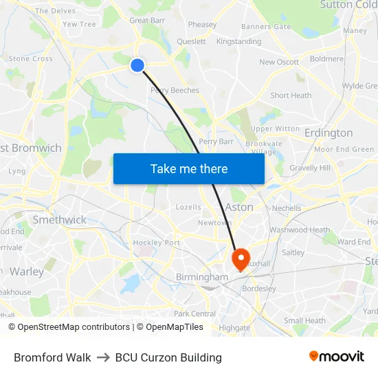 Bromford Walk to BCU Curzon Building map