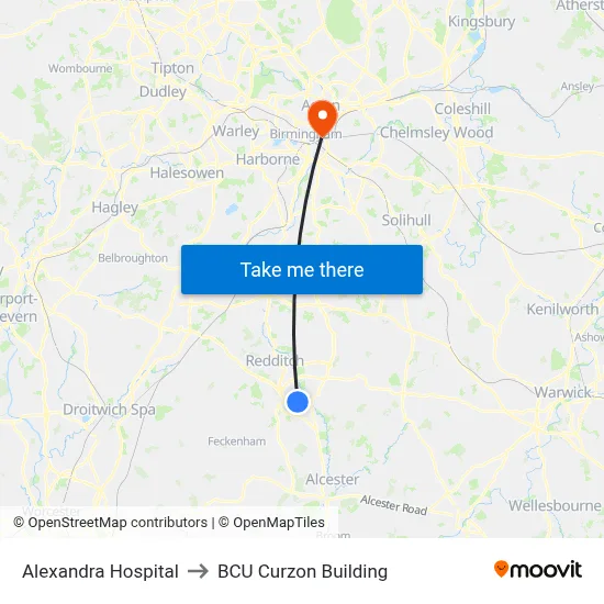 Alexandra Hospital to BCU Curzon Building map