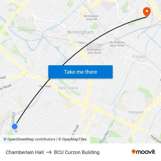 Chamberlain Hall to BCU Curzon Building map