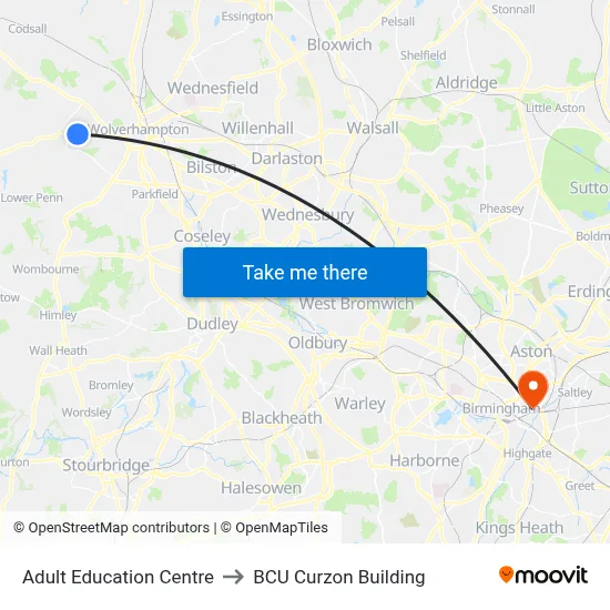Adult Education Centre to BCU Curzon Building map
