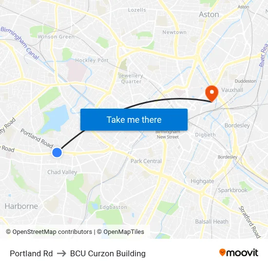 Portland Rd to BCU Curzon Building map